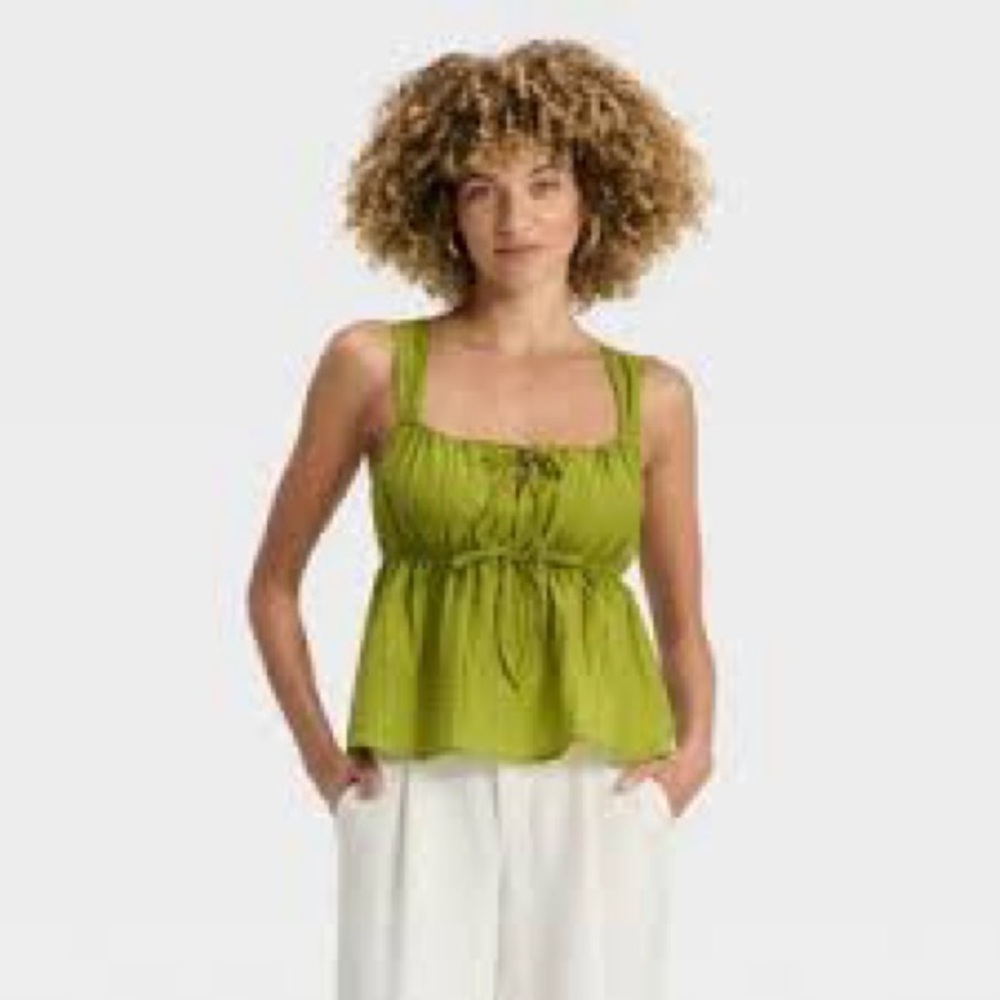 NWT Women's Textured Tie-Front Tank Top - A New Day™ Green, Size Small